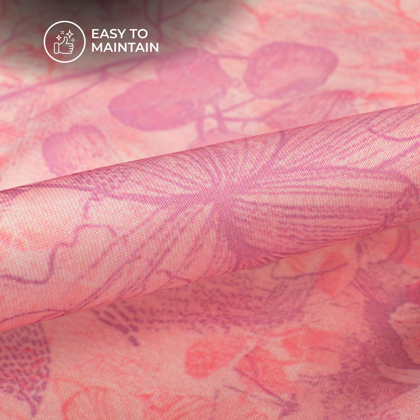 Blush Pink Floral Digital Print Modal Satin Fabric