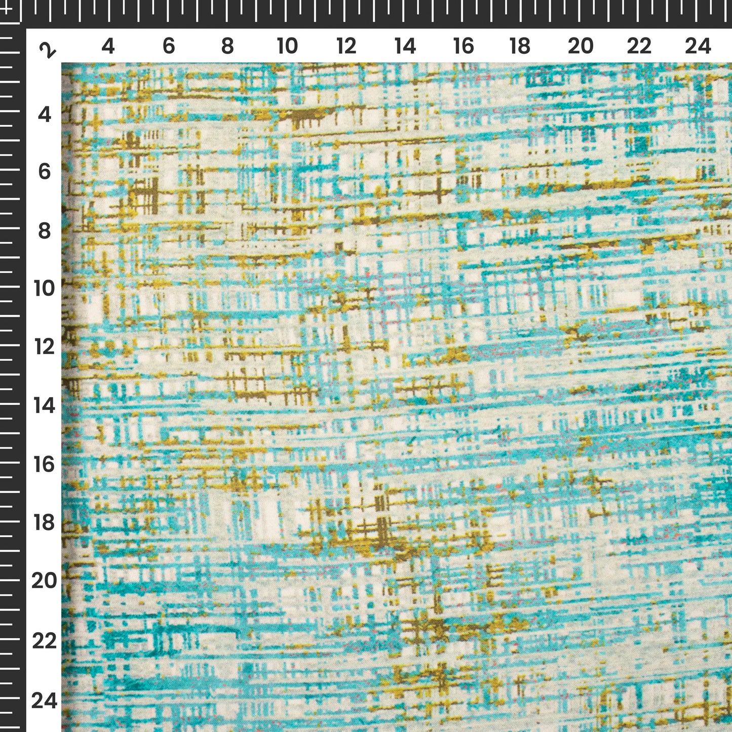 Teal Blue Geometric Digital Print Modal Satin Fabric