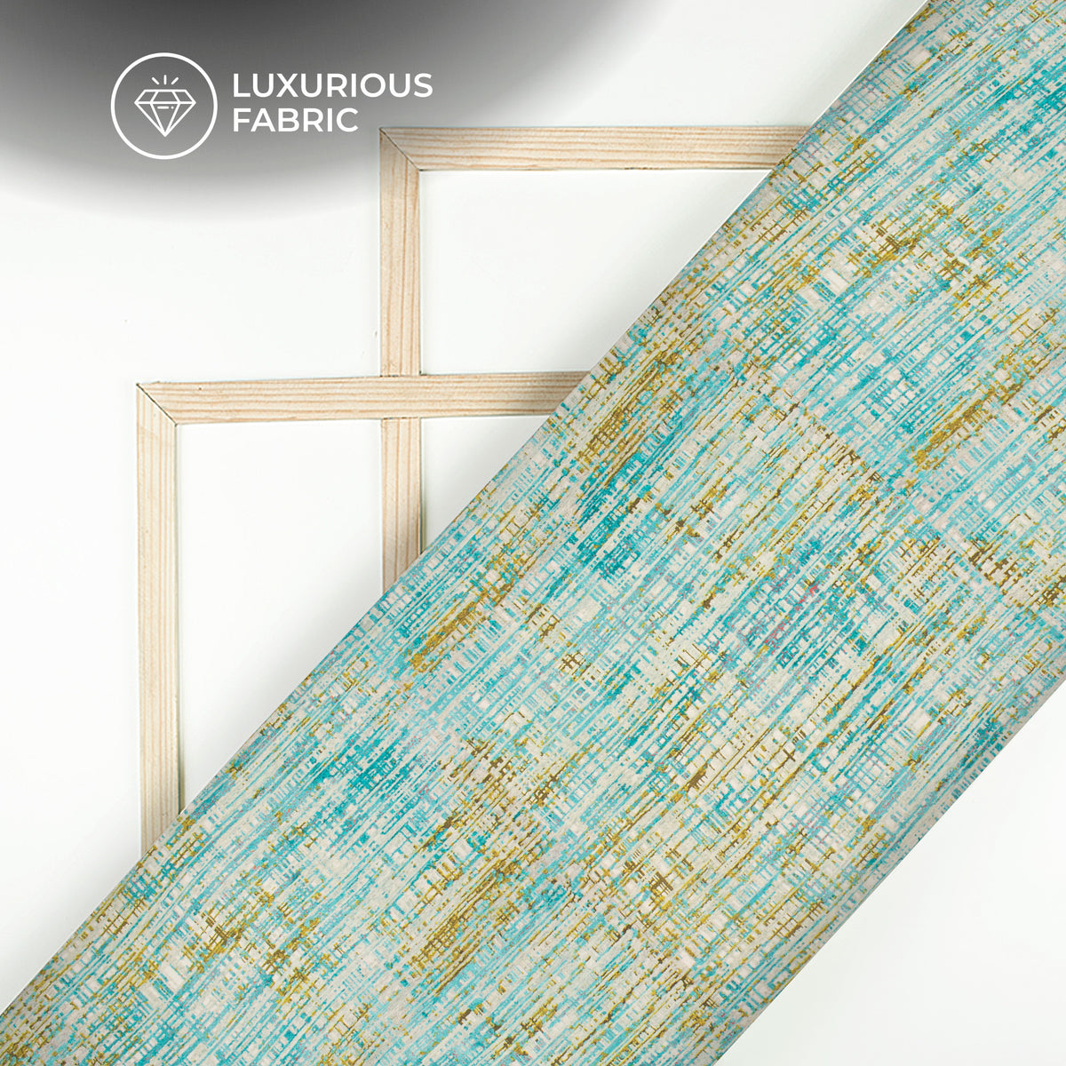 Teal Blue Geometric Digital Print Modal Satin Fabric