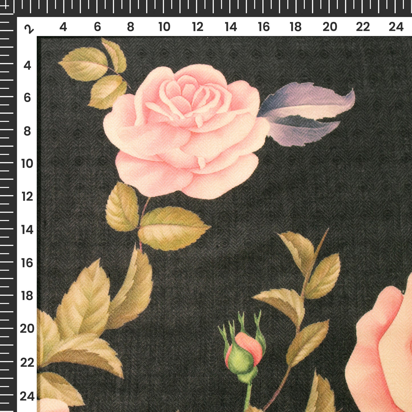 Black Floral Digital Print Blend Pashmina Fabric