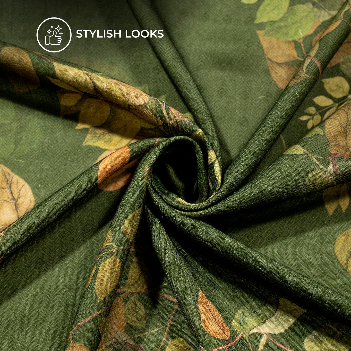 Forest Green Floral Digital Print Blend Pashmina Fabric