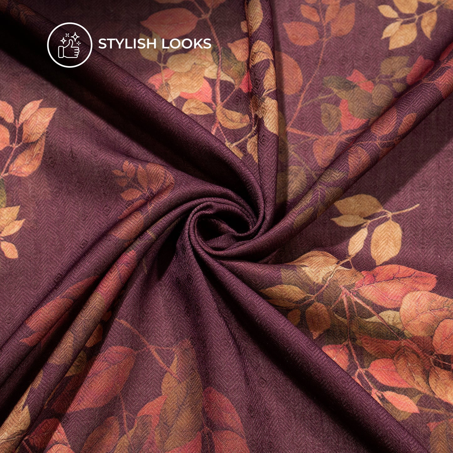 Magenta Purple Floral Digital Print Blend Pasmina Fabric