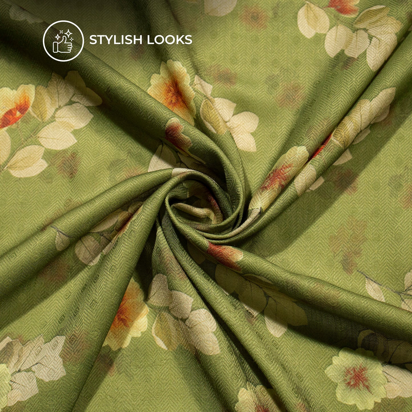 Apple Green Floral Digital Print Blend Pashmina Fabric