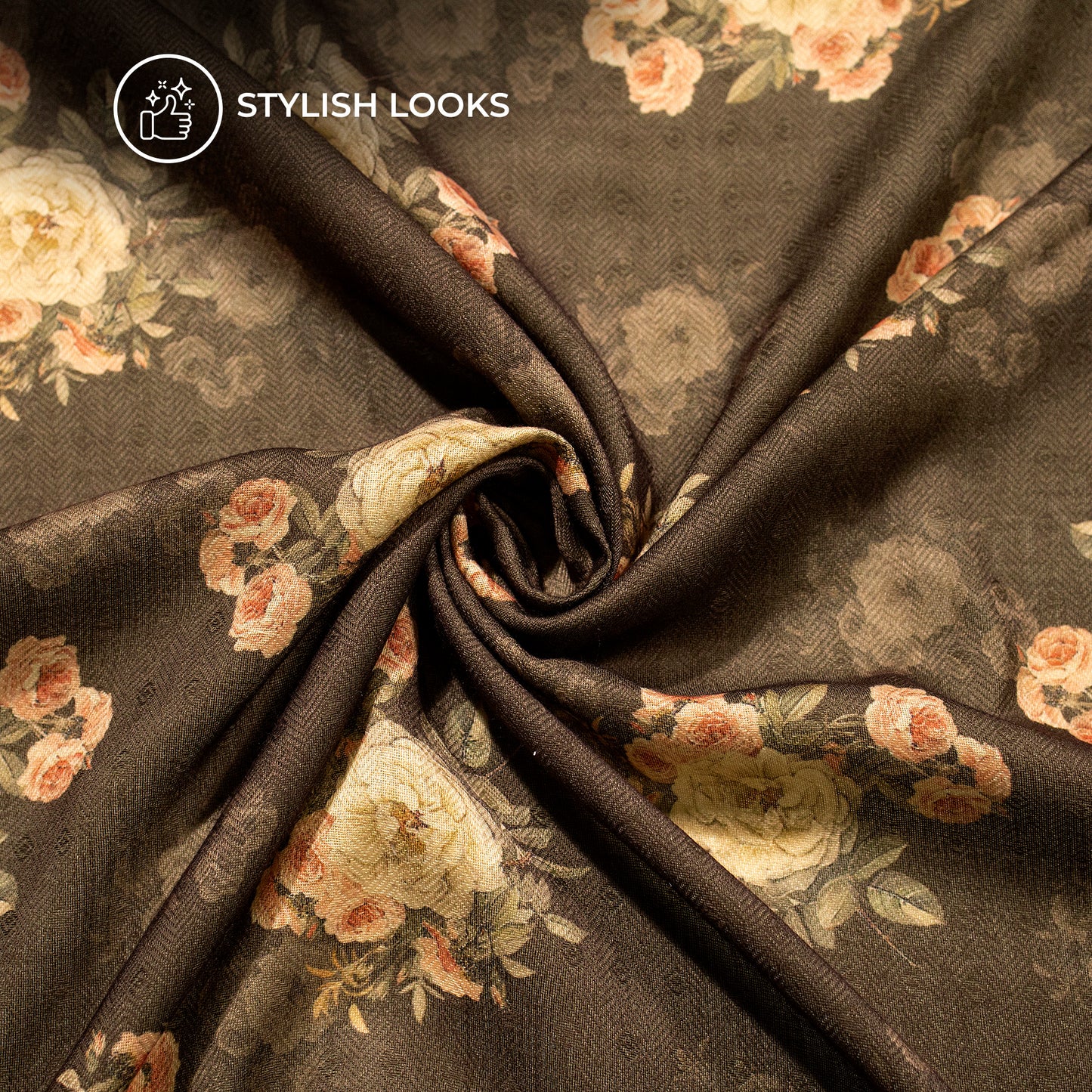 Mocha Brown Floral Digital Print Blend Pashmina Fabric