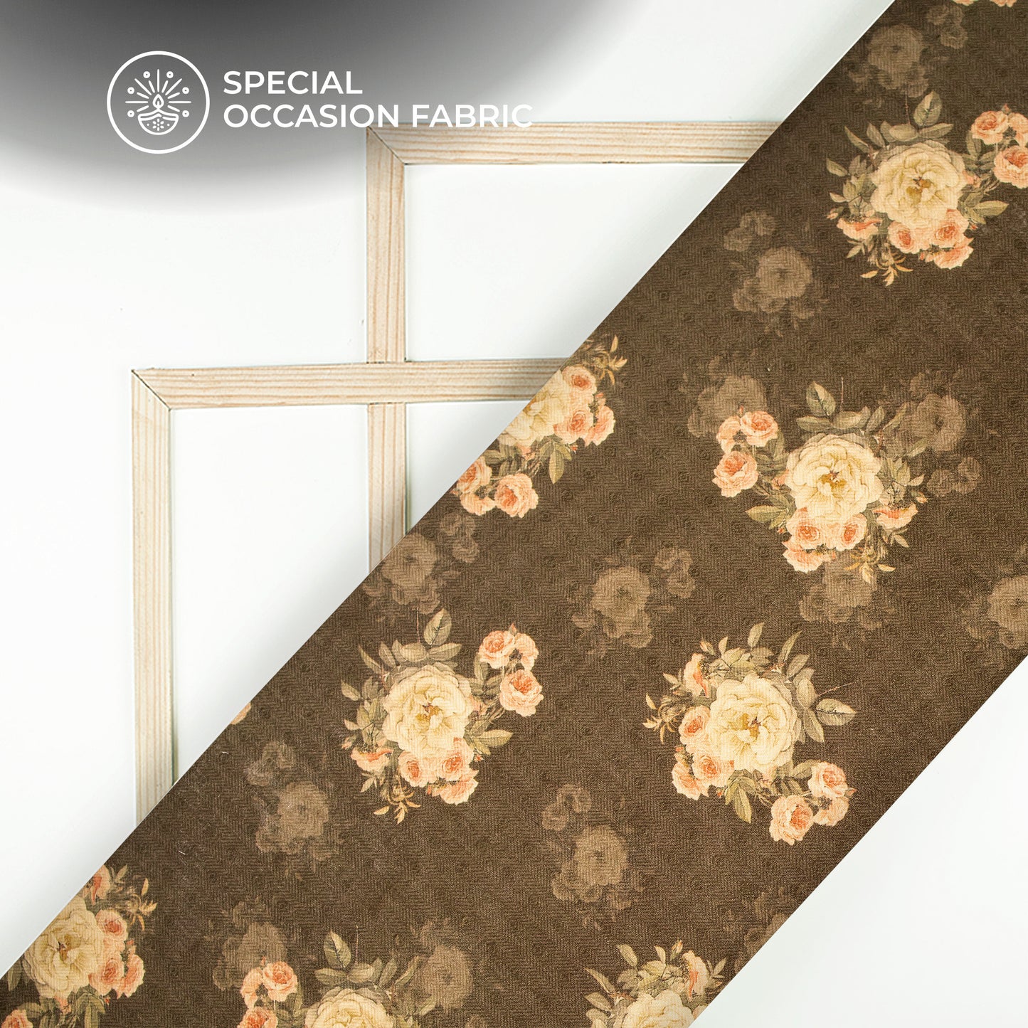 Mocha Brown Floral Digital Print Blend Pashmina Fabric
