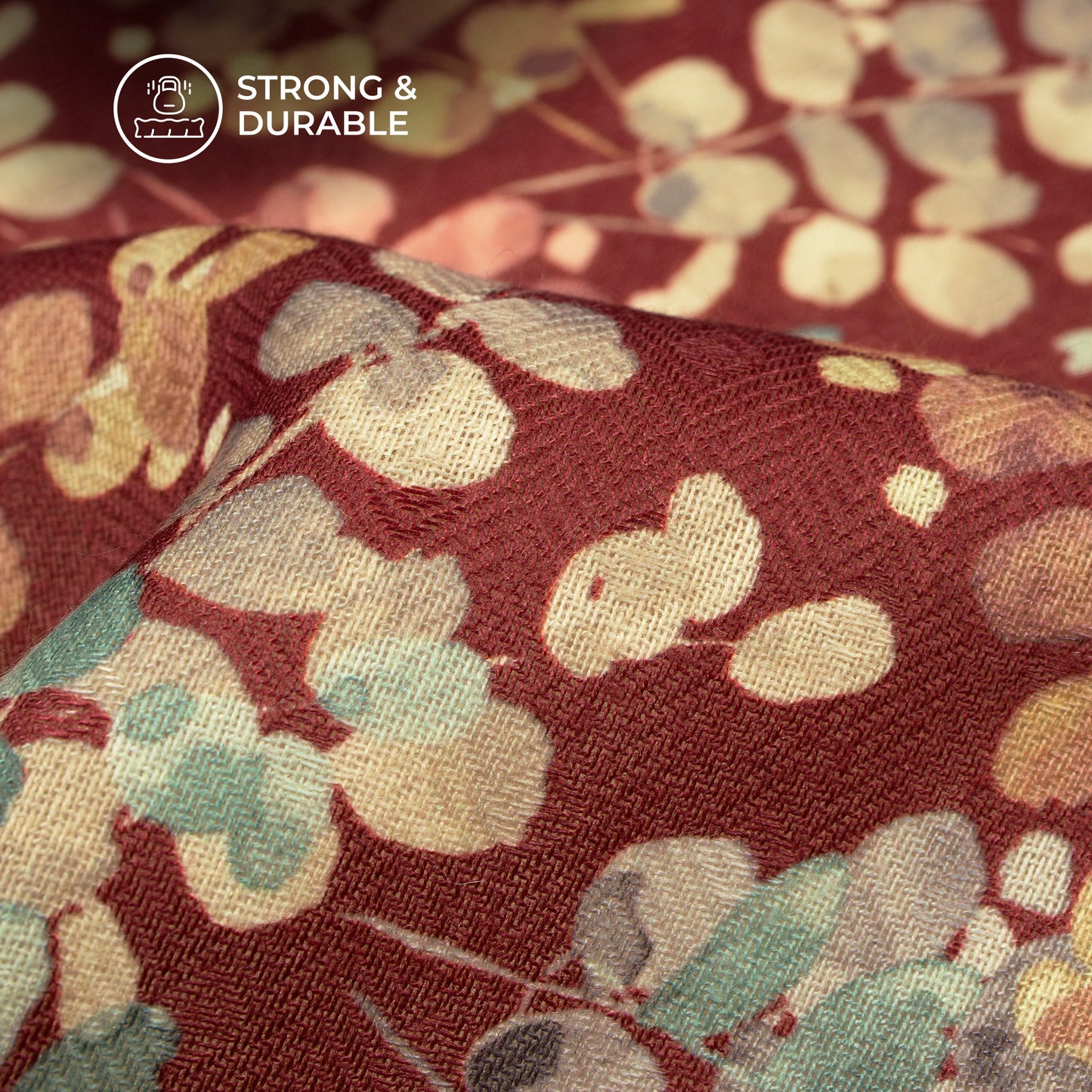 Dark Maroon Leaf Digital Print Blend Pashmina Fabric