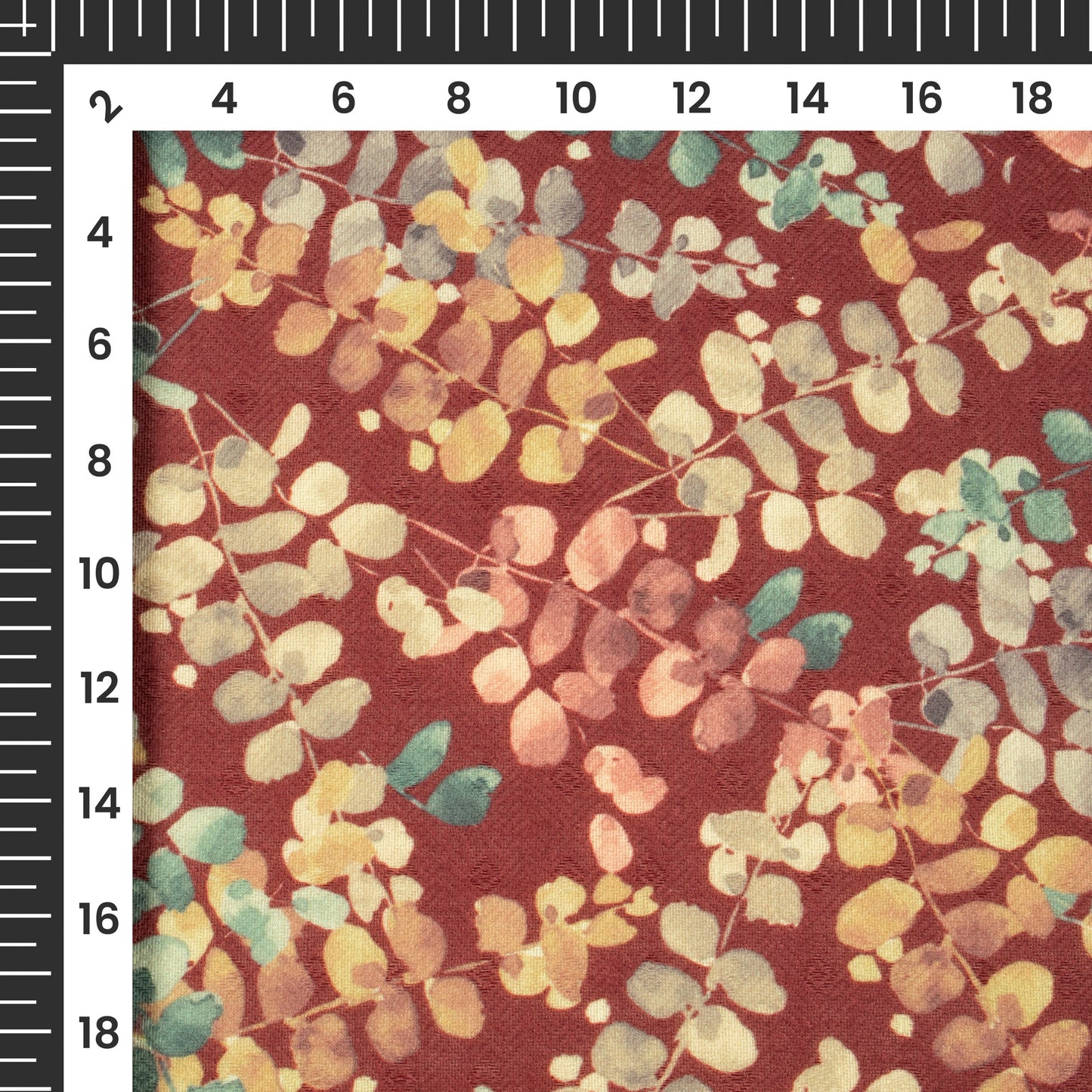 Dark Maroon Leaf Digital Print Blend Pashmina Fabric