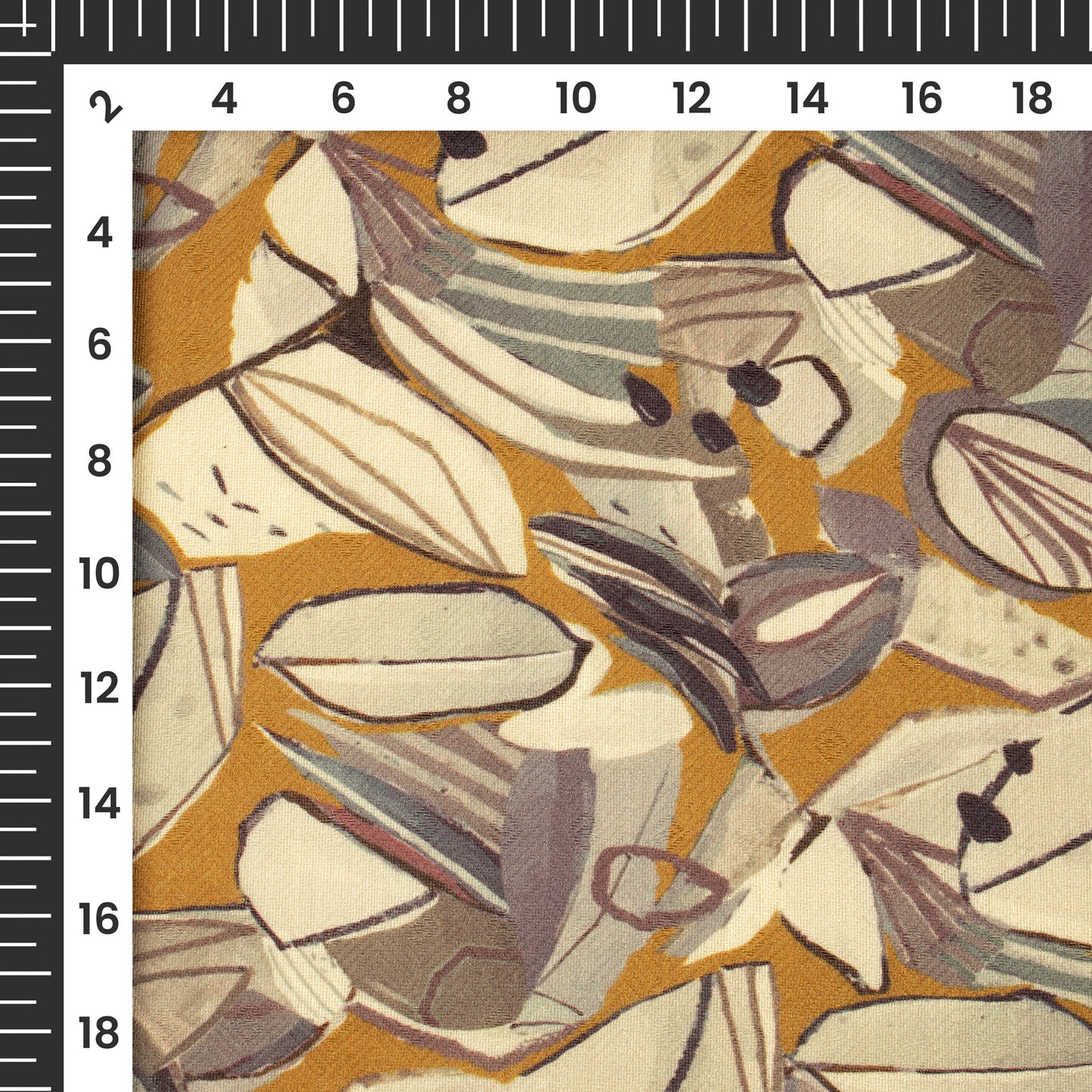 Murstard Yellow Leaf Digital Print Blend Pasmina Fabric