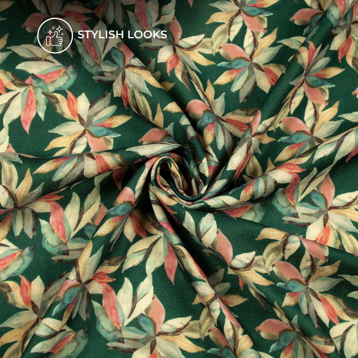 Castleton Green Floral Digital Print Blend Pashmina Fabric