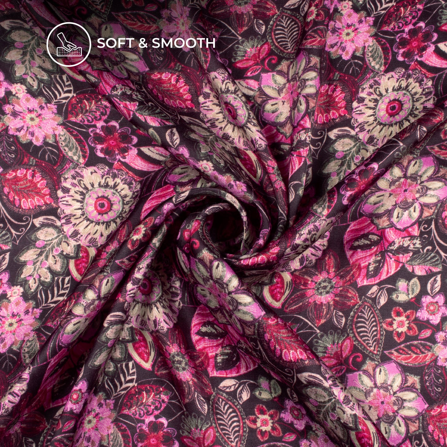 Bright Pink Floral Digital Print Viscose Gaji Silk Fabric