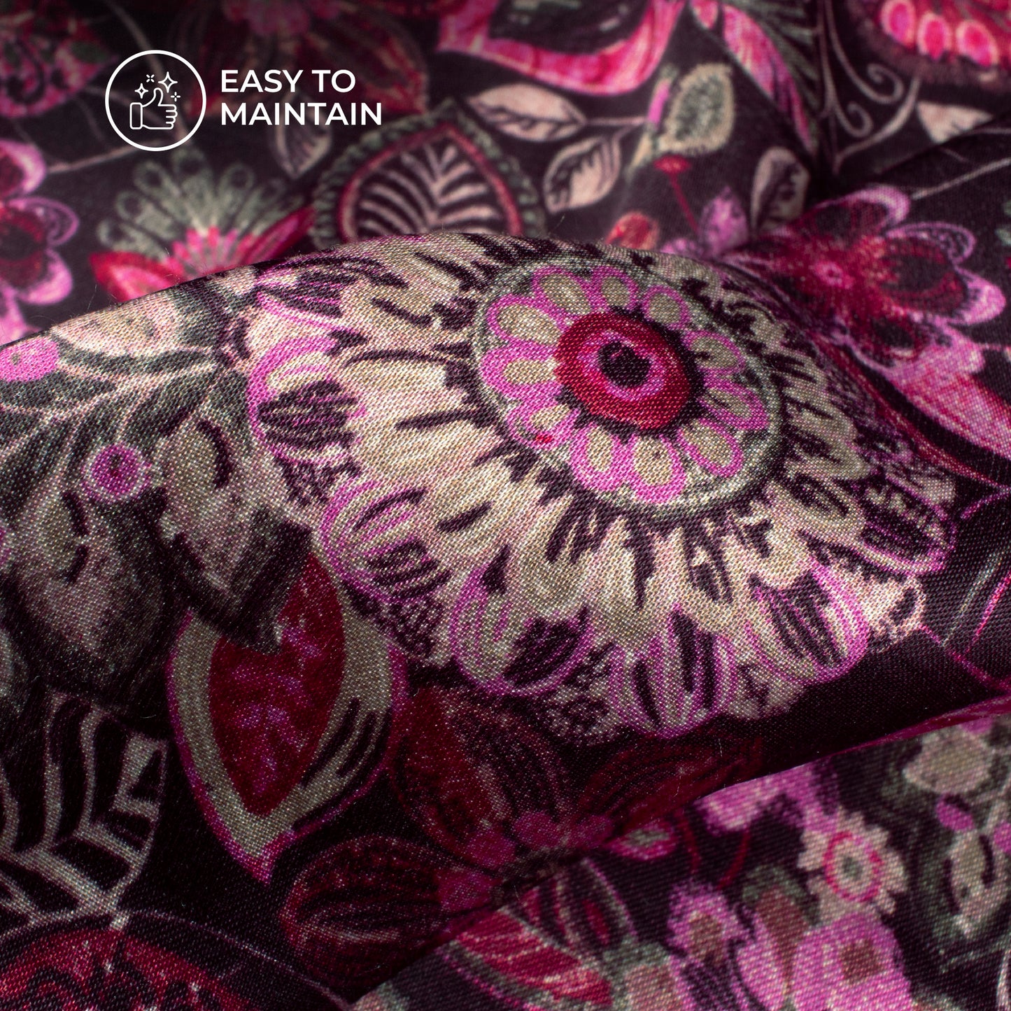 Bright Pink Floral Digital Print Viscose Gaji Silk Fabric