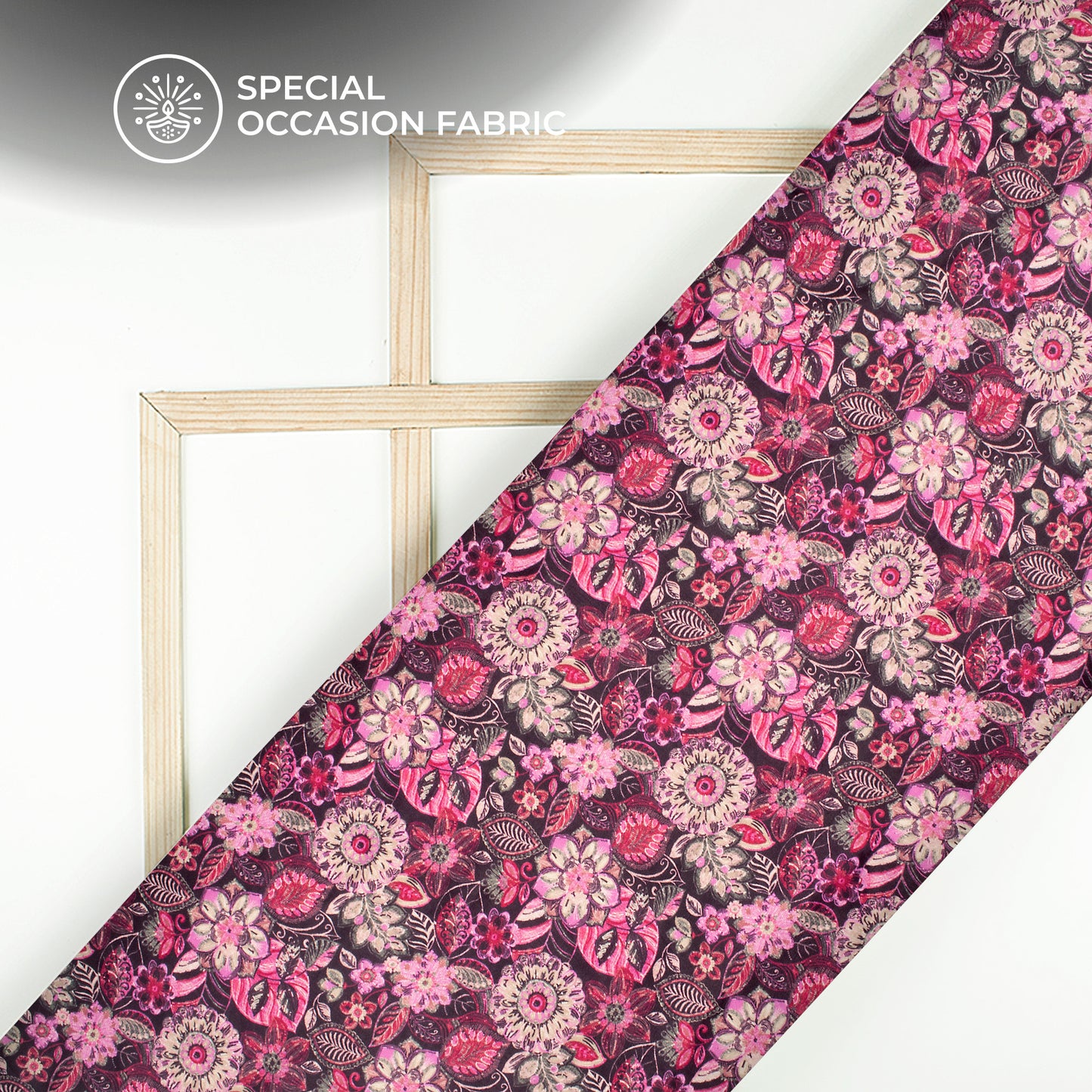 Bright Pink Floral Digital Print Viscose Gaji Silk Fabric