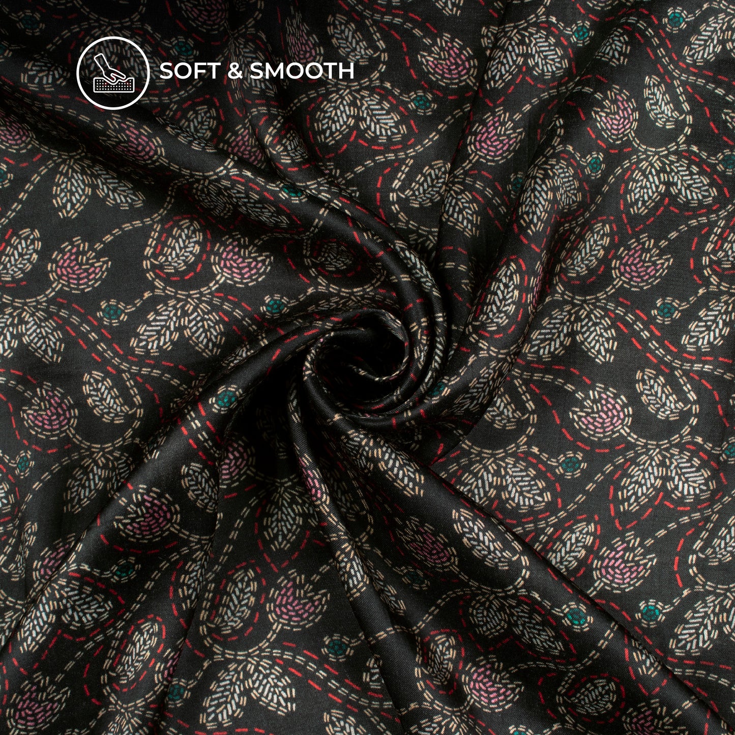 Black Floral Digital Print Viscose Gaji Silk Fabric