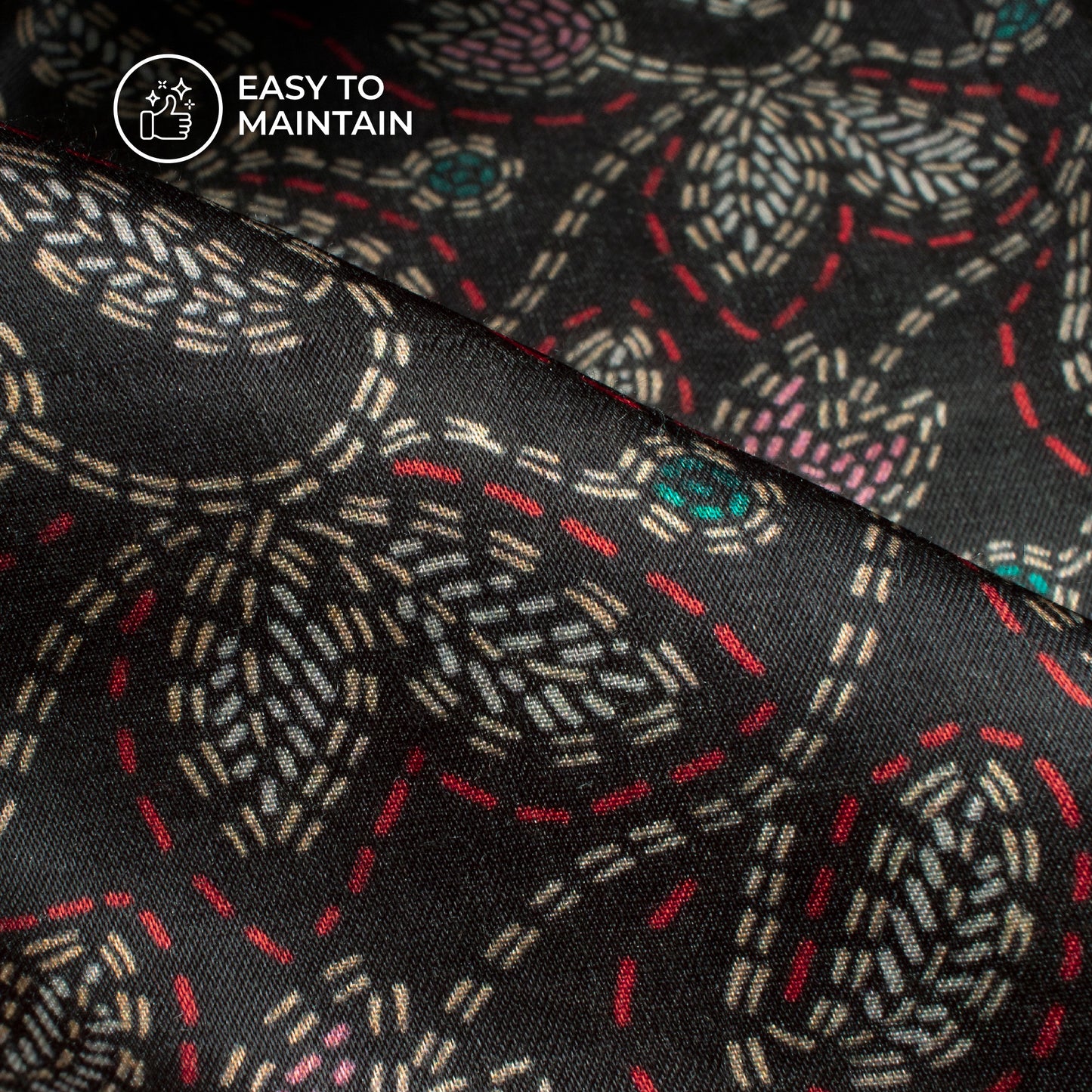 Black Floral Digital Print Viscose Gaji Silk Fabric