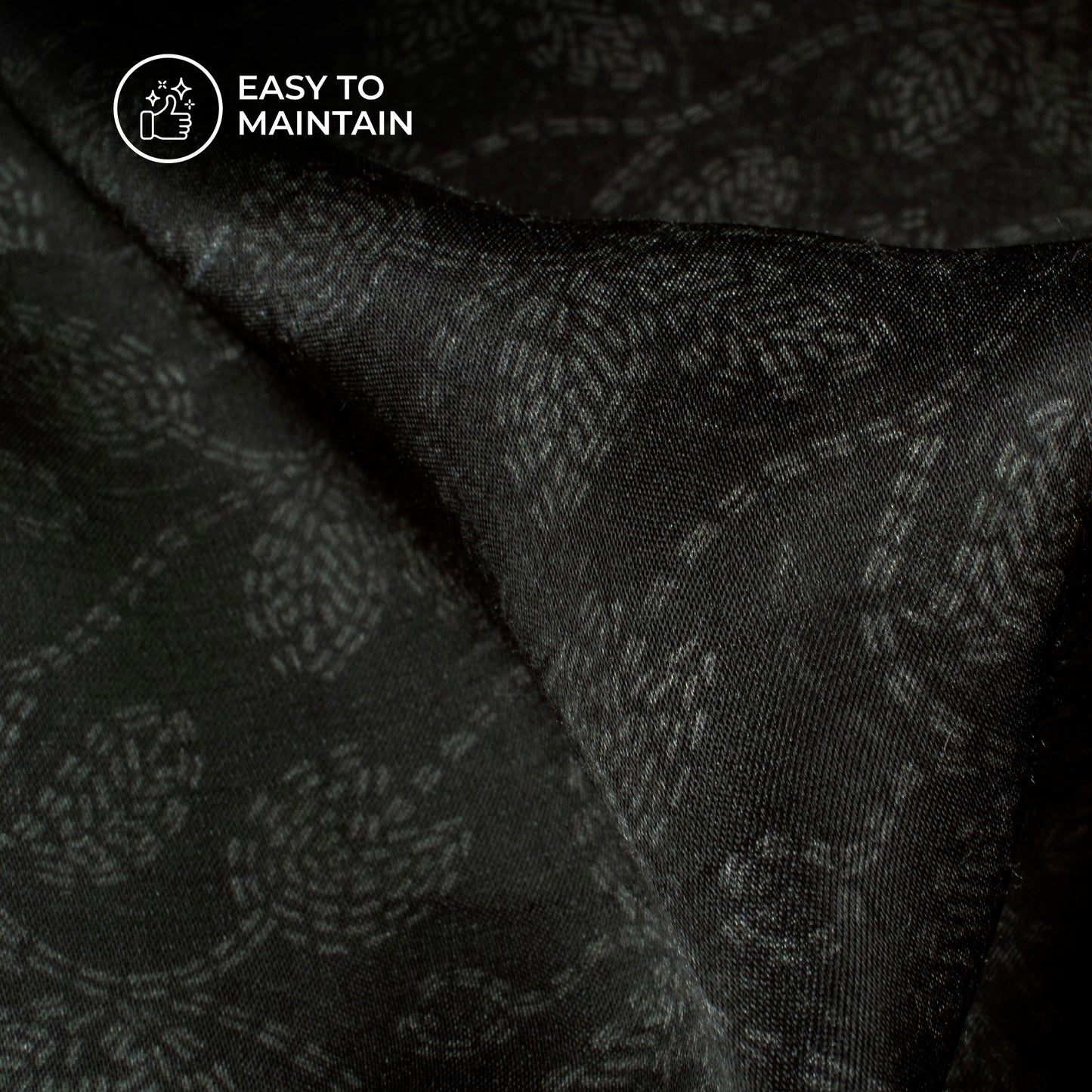 Midnight Black Floral Digital Print Viscose Gaji Silk Fabric