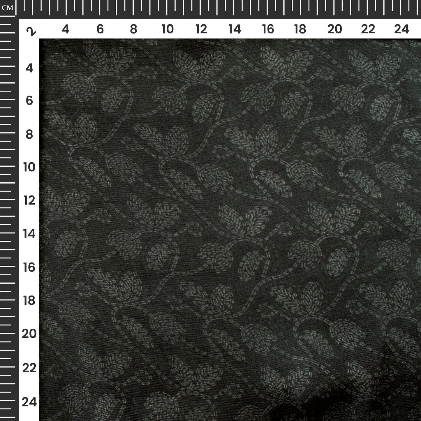 Midnight Black Floral Digital Print Viscose Gaji Silk Fabric