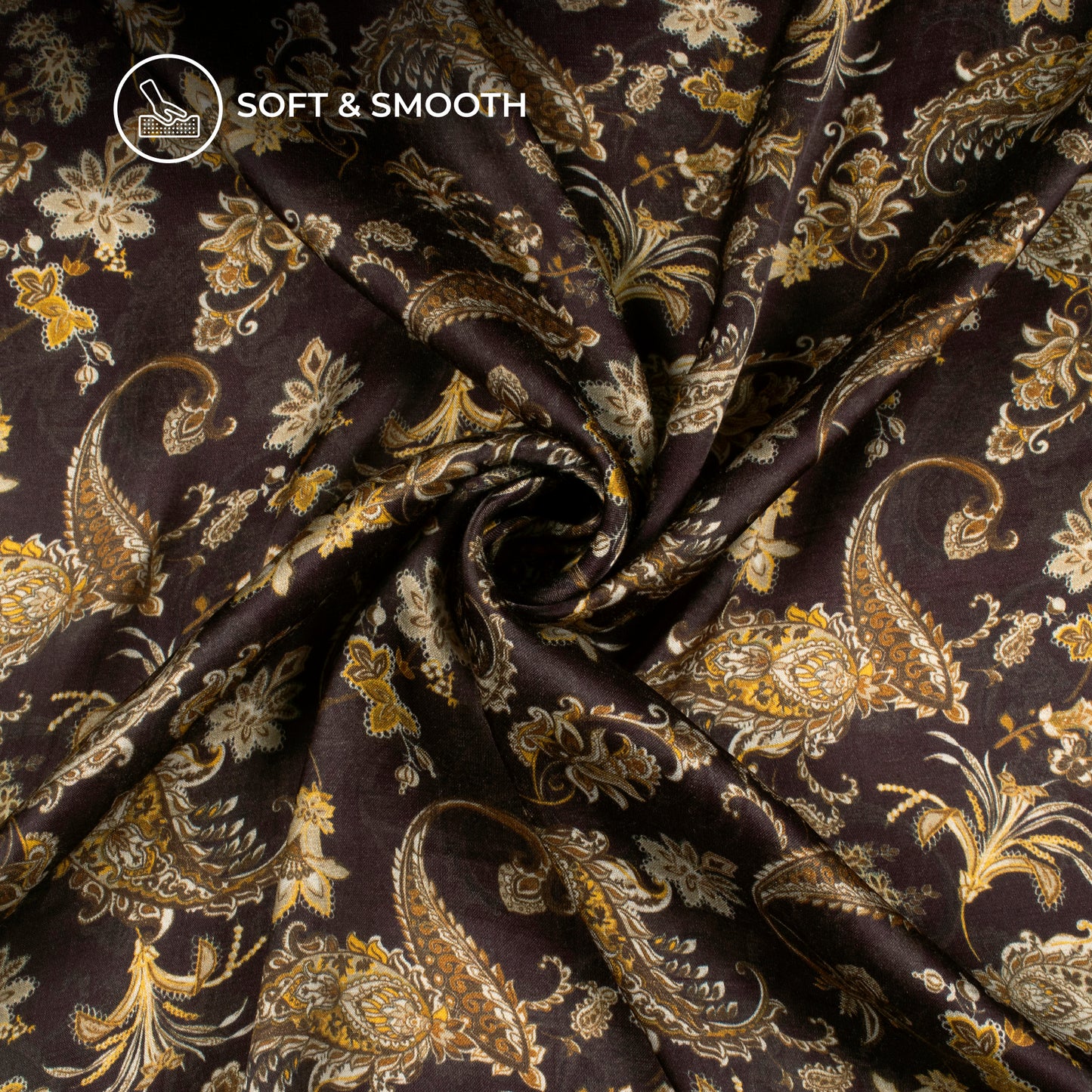 Brown Paisley Digital Print Viscose Gaji Silk Fabric