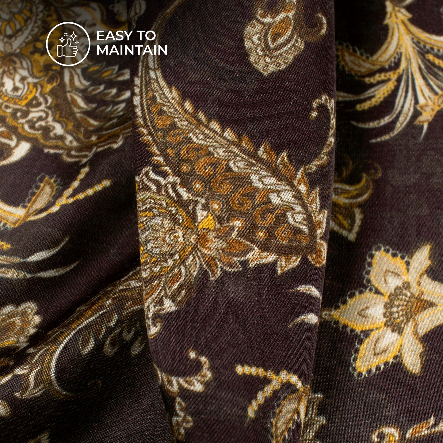 Brown Paisley Digital Print Viscose Gaji Silk Fabric