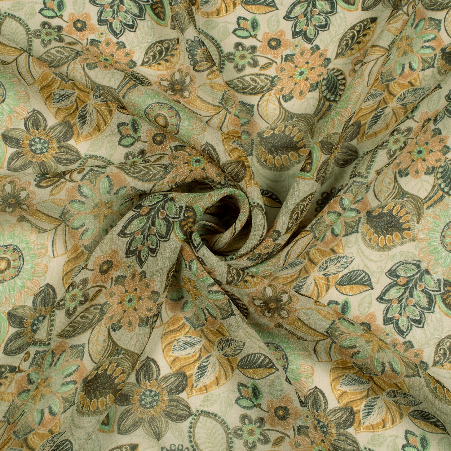 Golden Yellow Floral Digital Print Viscose Georgette Fabric