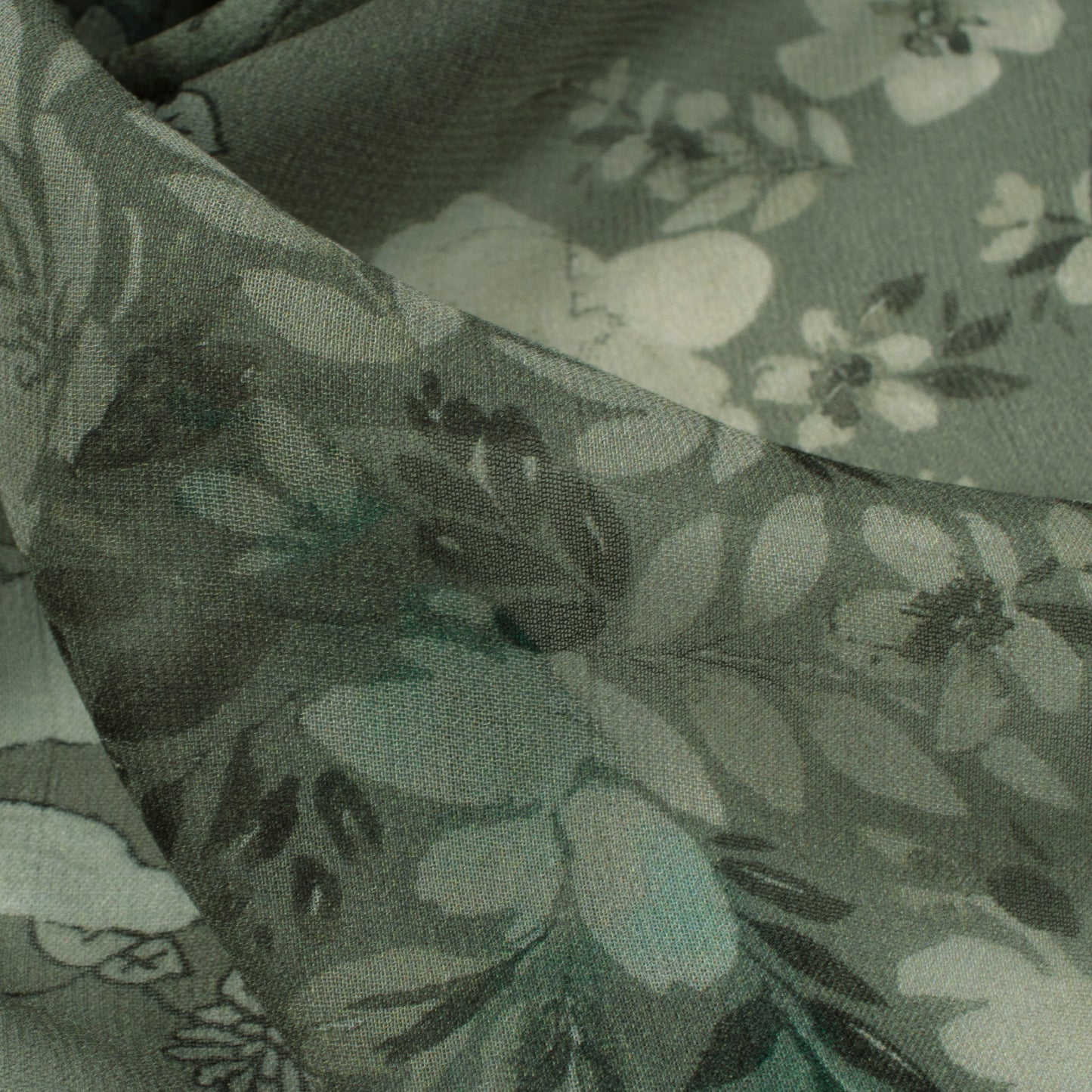 Gray Green Floral Digital Print Viscose Georgette Fabric