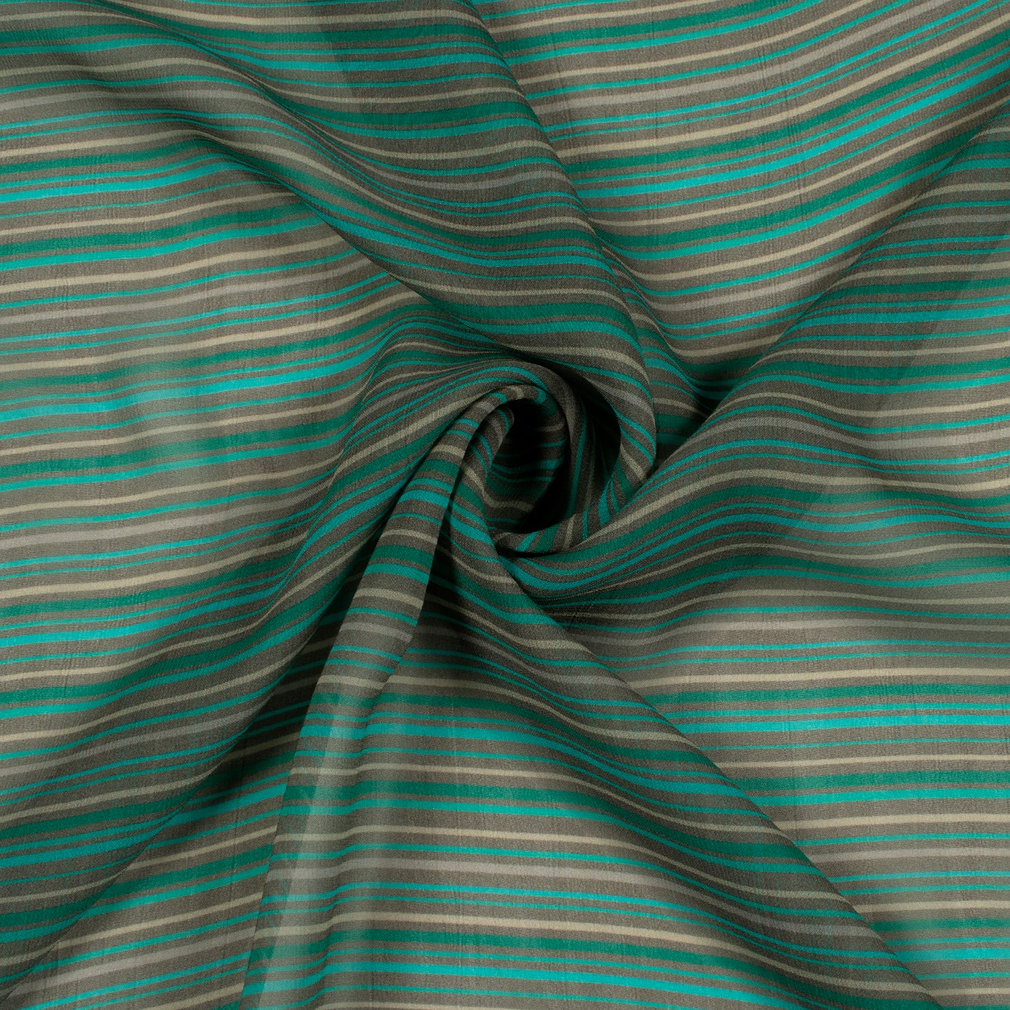 Teal Green Stripe Digital Print Viscose Georgette Fabric
