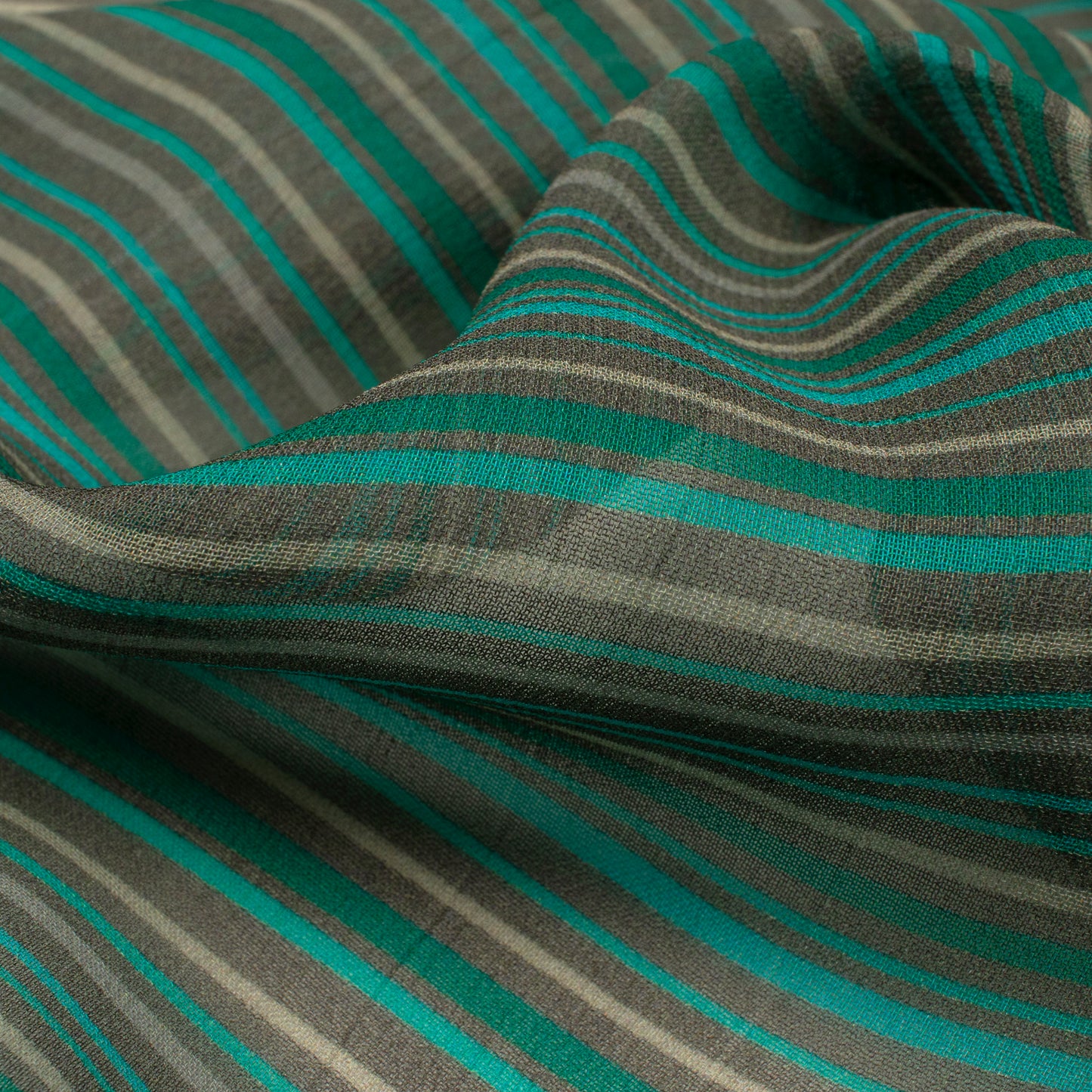 Teal Green Stripe Digital Print Viscose Georgette Fabric