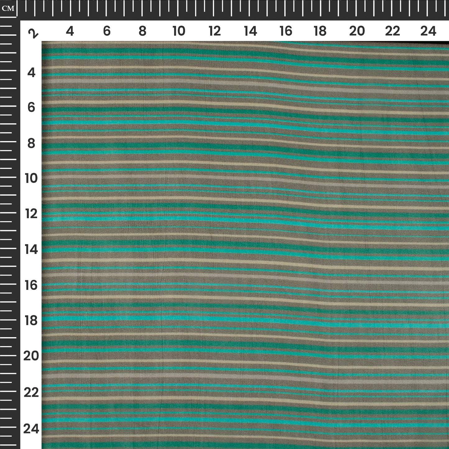 Teal Green Stripe Digital Print Viscose Georgette Fabric
