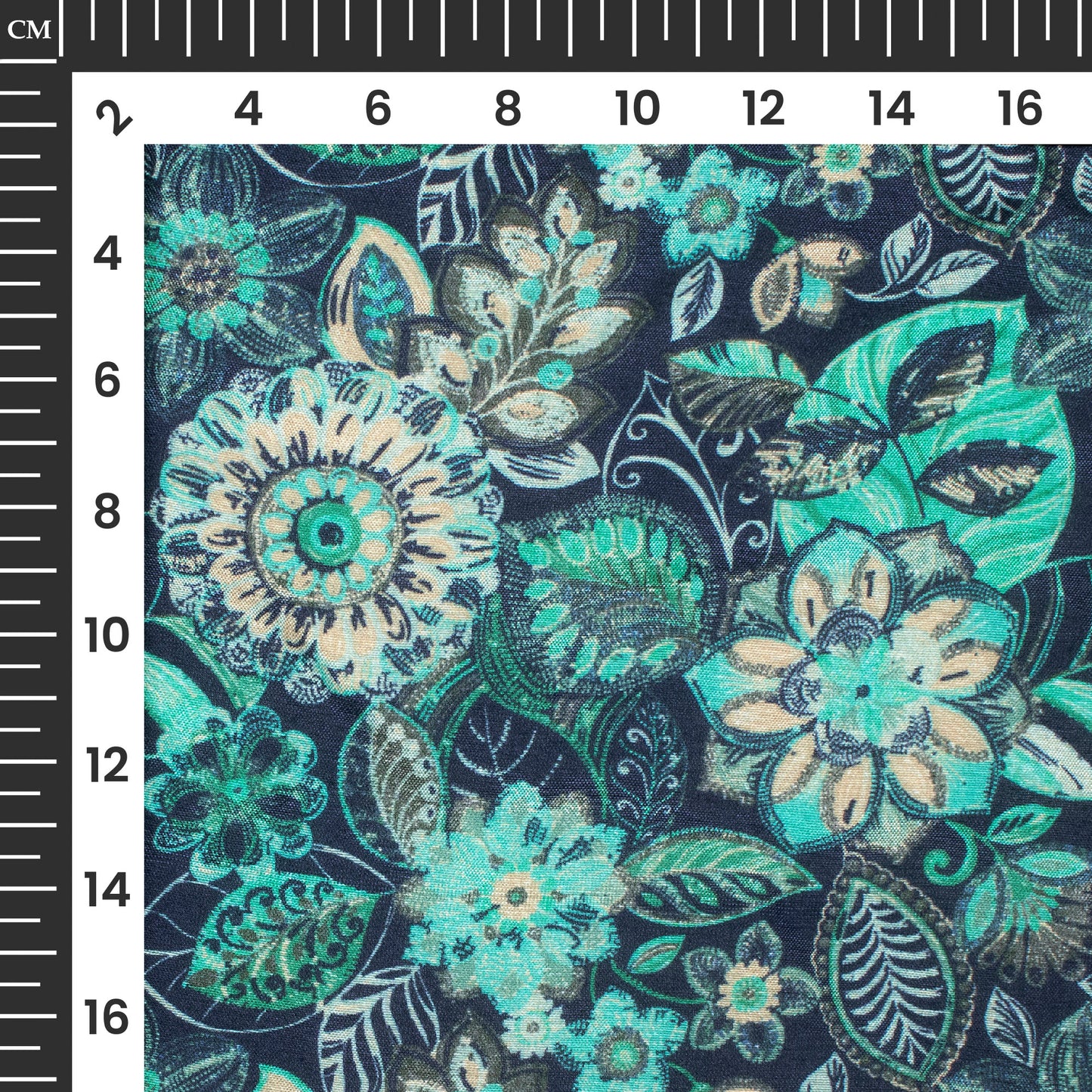 Seafoam Green Floral Digital Print Viscose Muslin Fabric