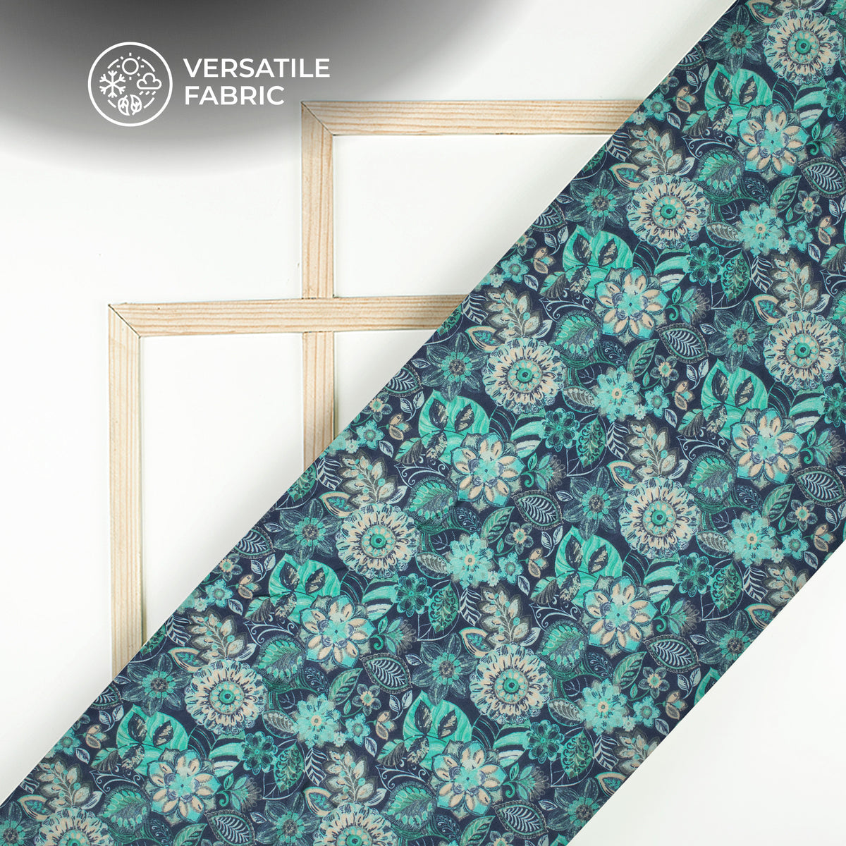 Seafoam Green Floral Digital Print Viscose Muslin Fabric