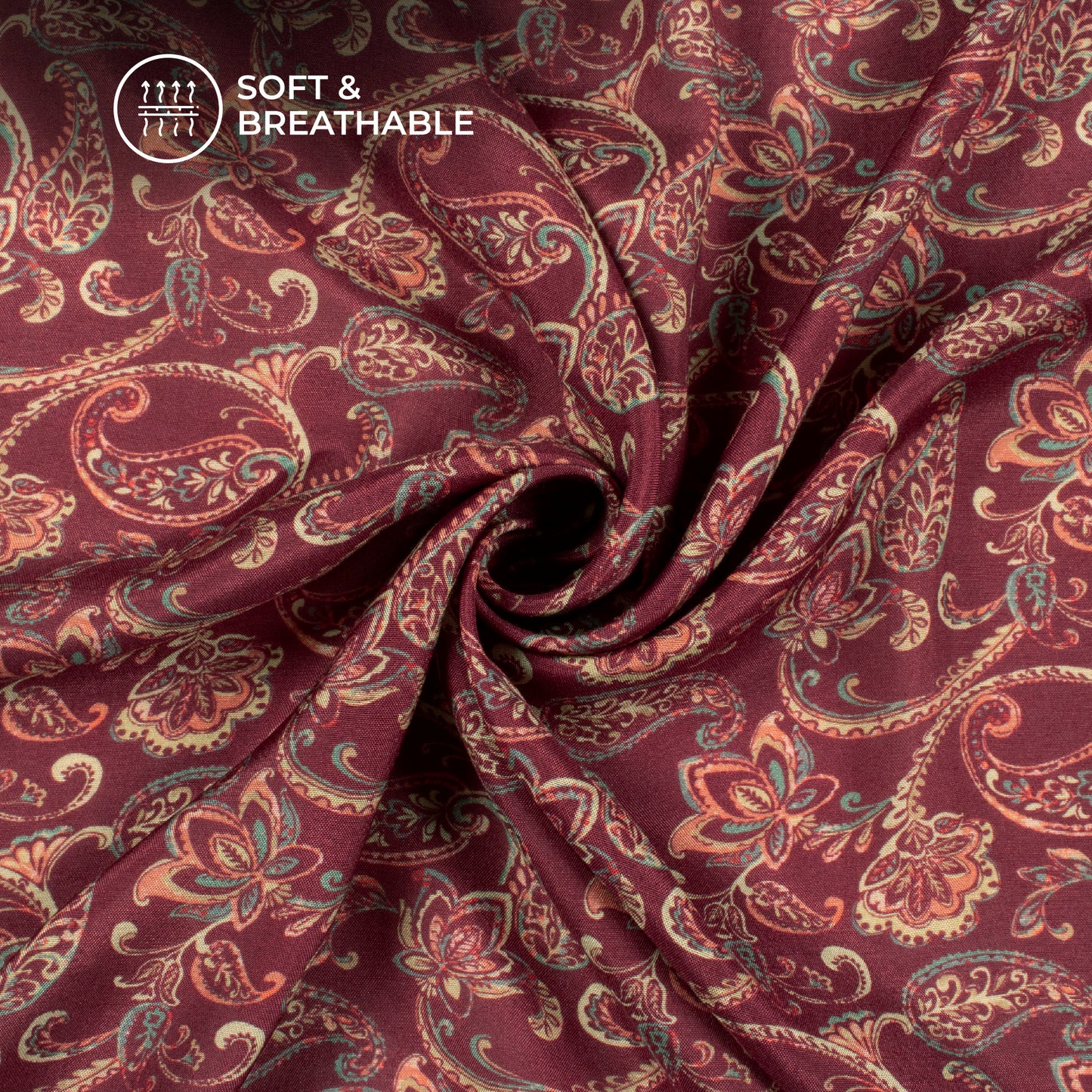 Cinnaman Brown Paisley Digital Print Viscose Muslin Fabric