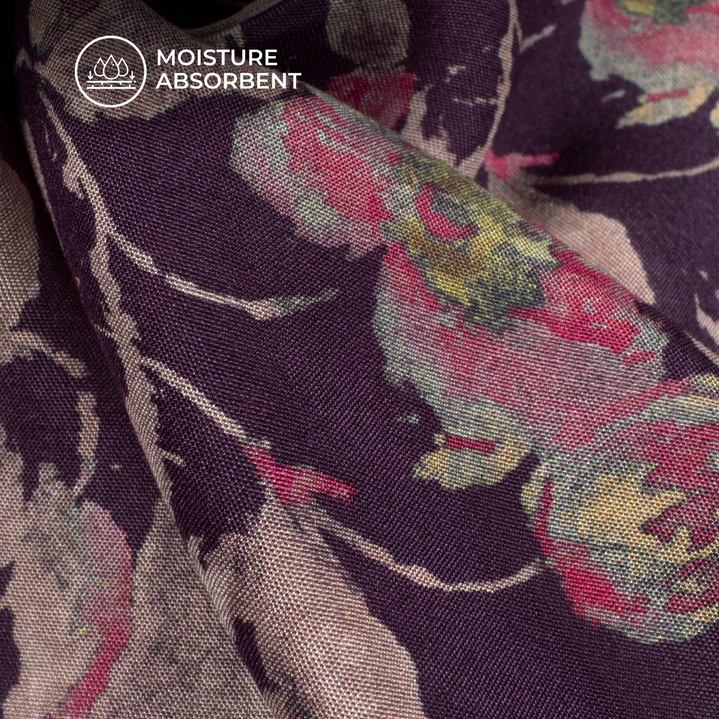 Dark Purple Floral Digital Print Viscose Muslin Fabric