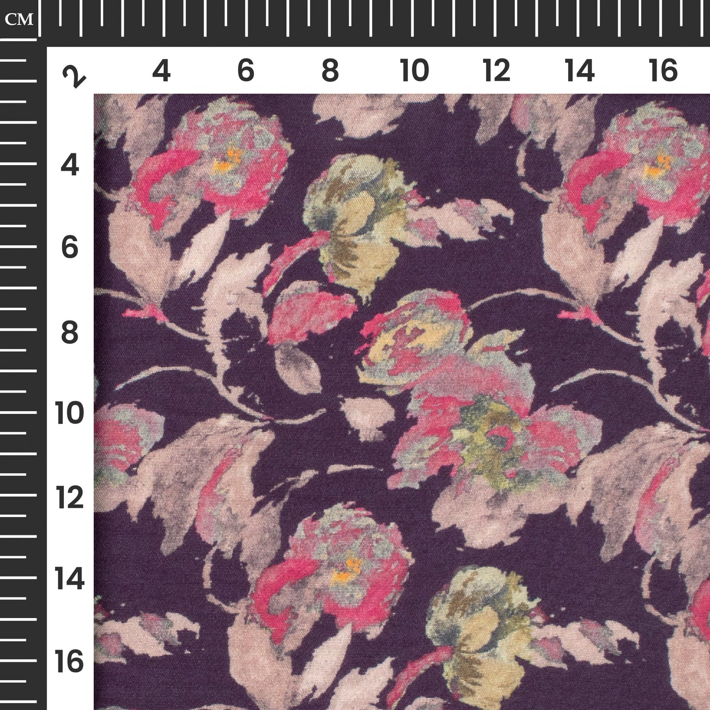 Dark Purple Floral Digital Print Viscose Muslin Fabric