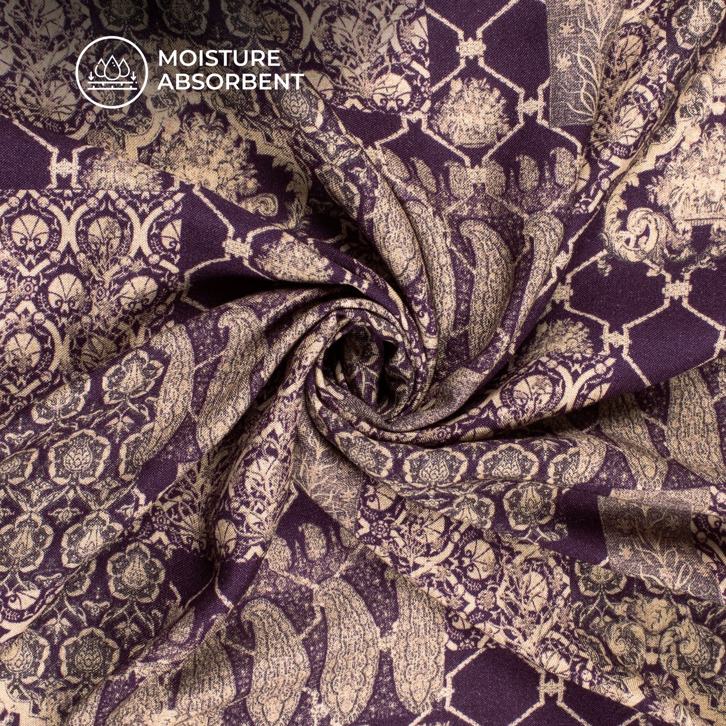 Dark Purple Ethnic Digital Print Viscose Rayon Fabric (Width 58 Inches)