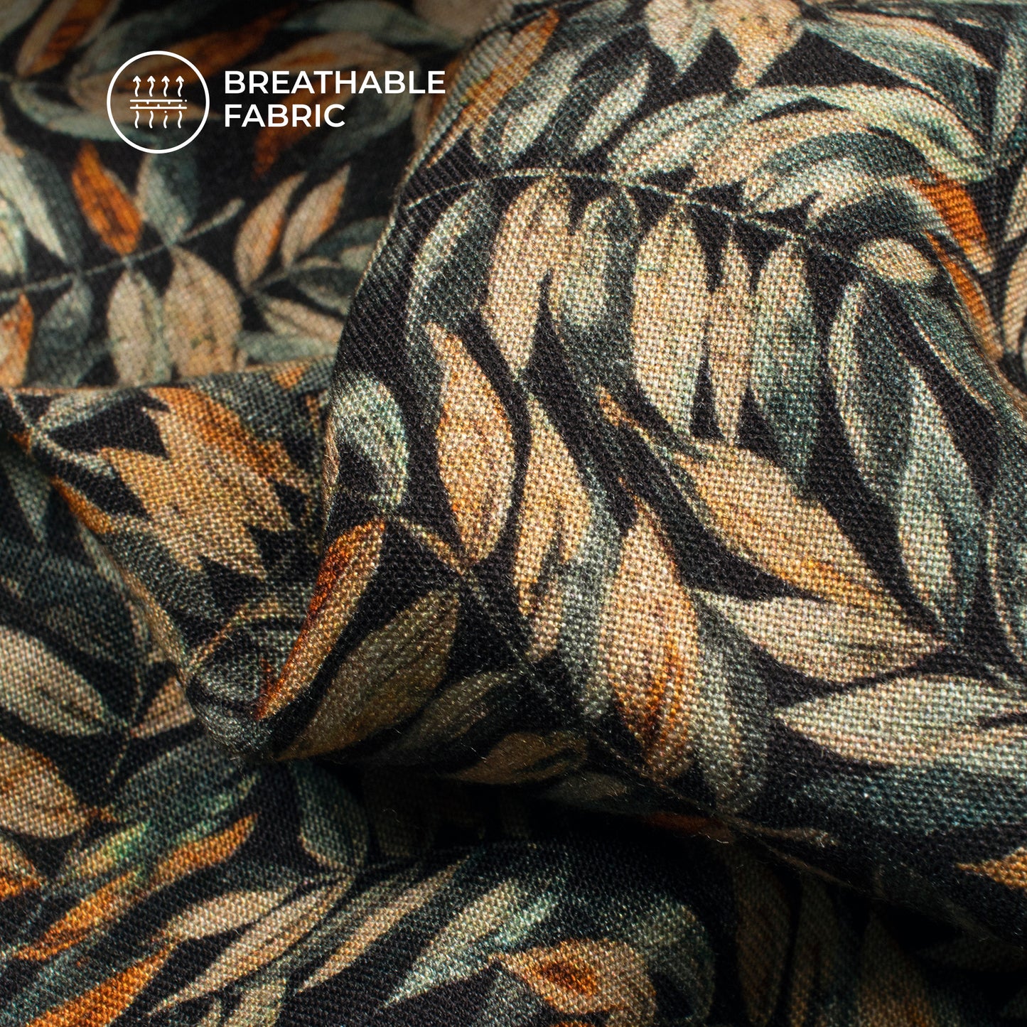 Vintage Leaf Digital Print Viscose Rayon Fabrcic (Width 58 Inches)