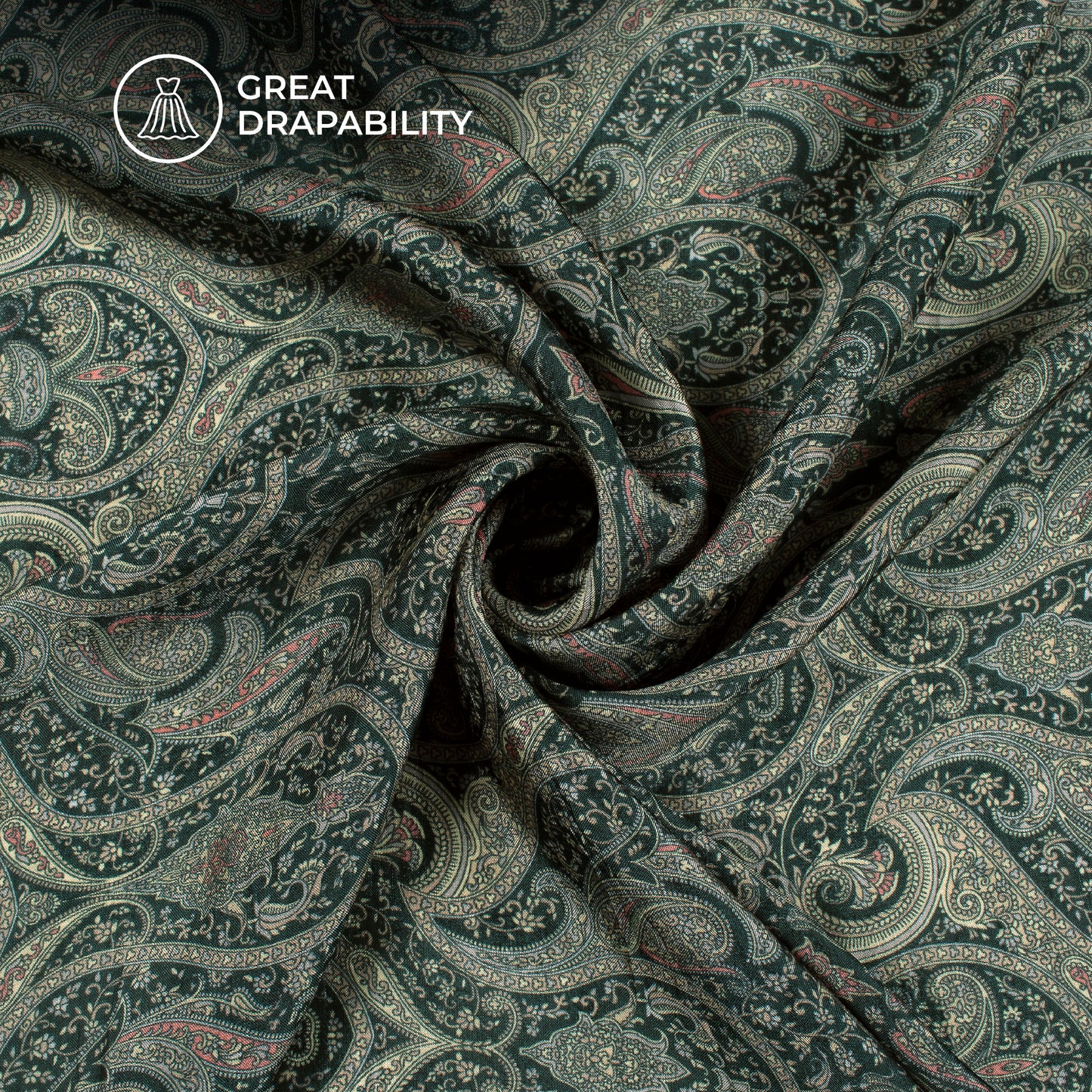 Dark Green Paisley Digital Print Viscose Uppada Silk Fabric