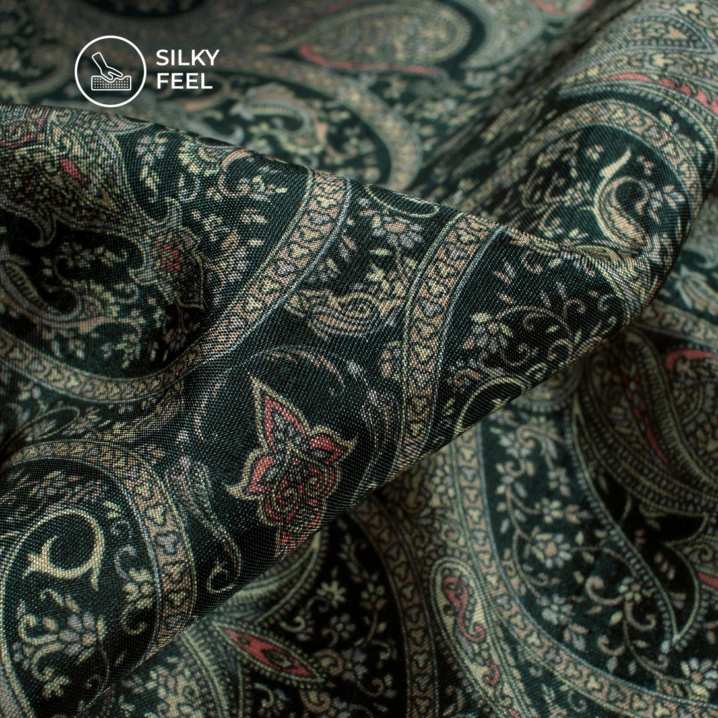 Dark Green Paisley Digital Print Viscose Uppada Silk Fabric