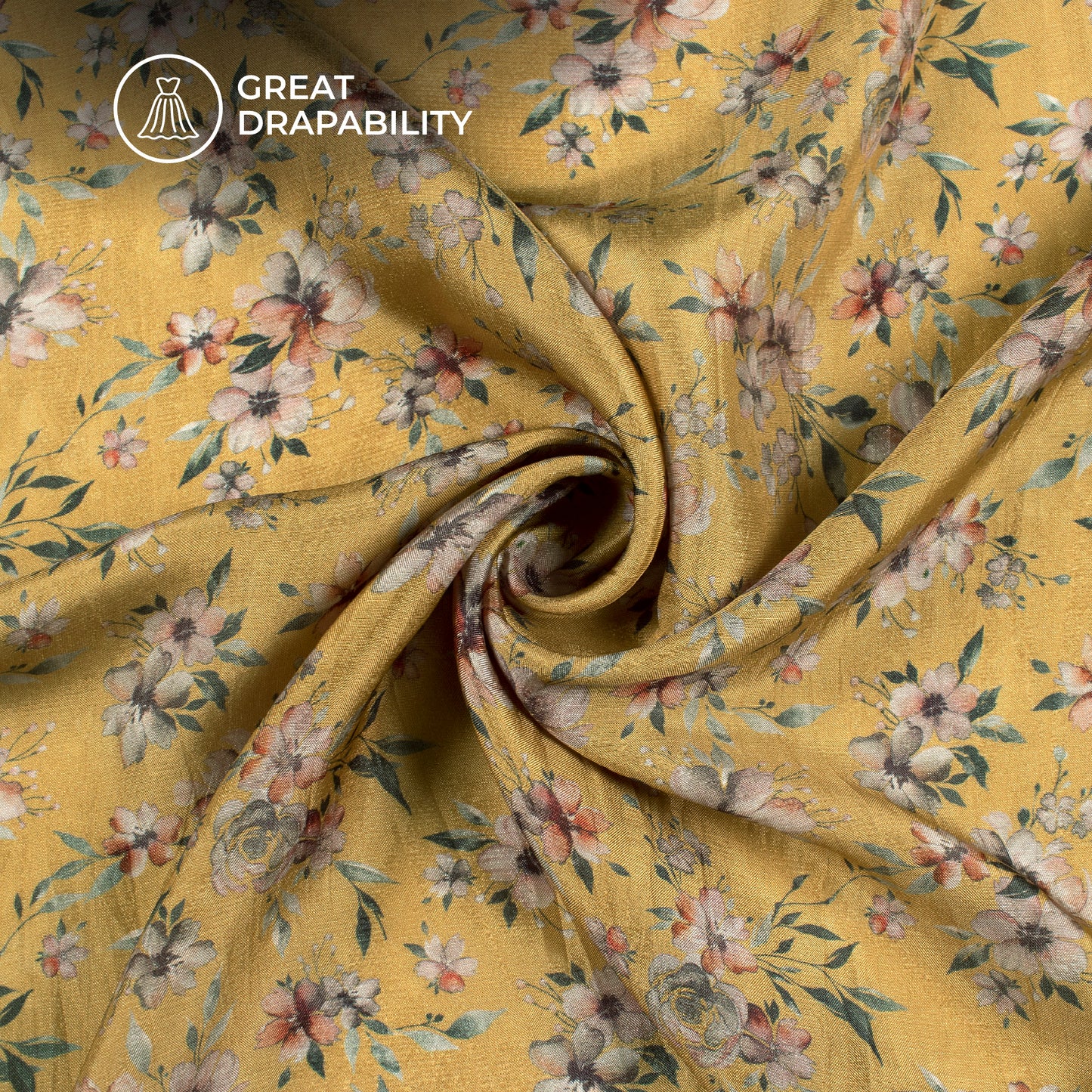 Canary Yellow Floral Digital Print Viscose Uppada Silk Fabric