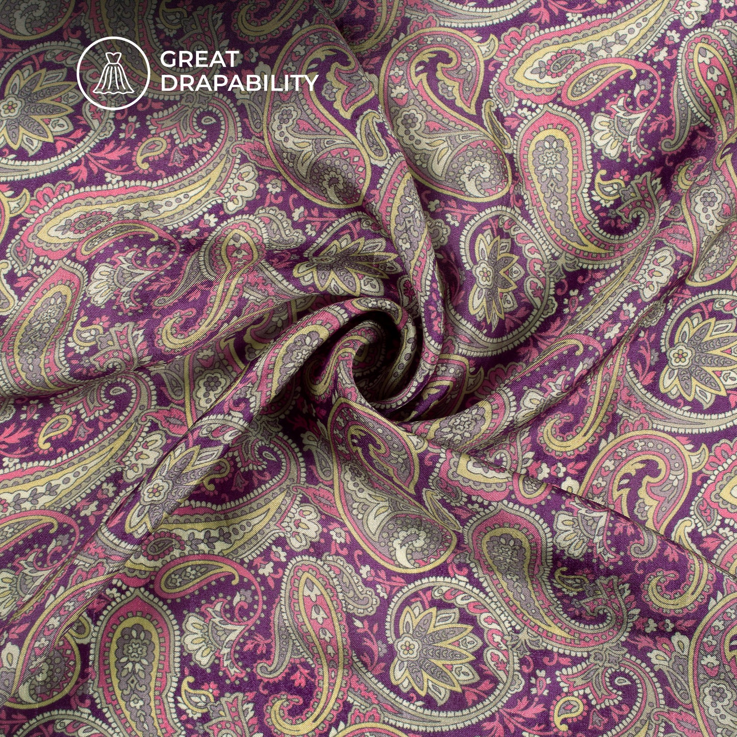 Violet Purple Paisley Digital Print Viscose Uppada Silk Fabric