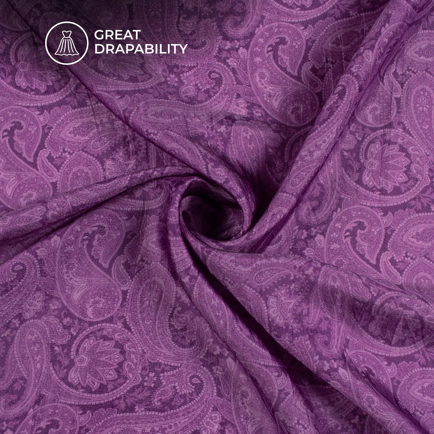 Dark Purple Paisley Digital Print Viscose Uppada Silk Fabric