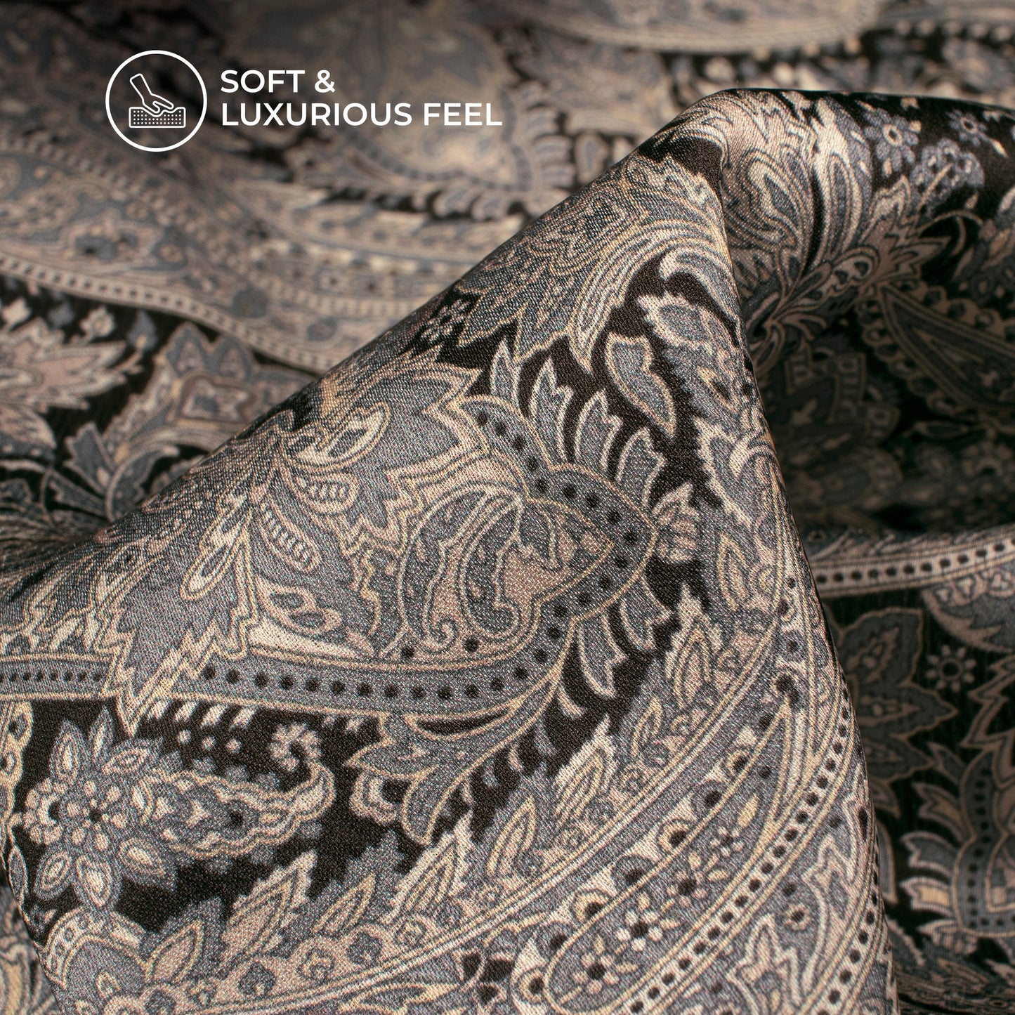 Gray Paisley Digital Print Chiffon Satin Fabric