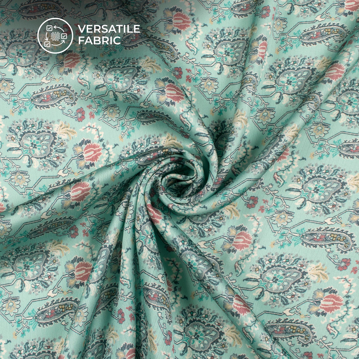 Arctic Blue Paisley Digital Print Chiffon Satin Fabric