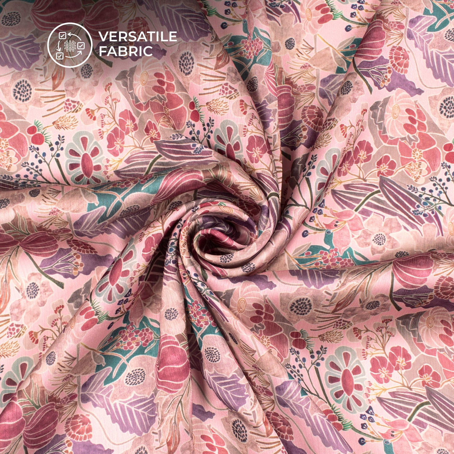 Light Pink Floral Digital Print Chiffon Satin Fabric