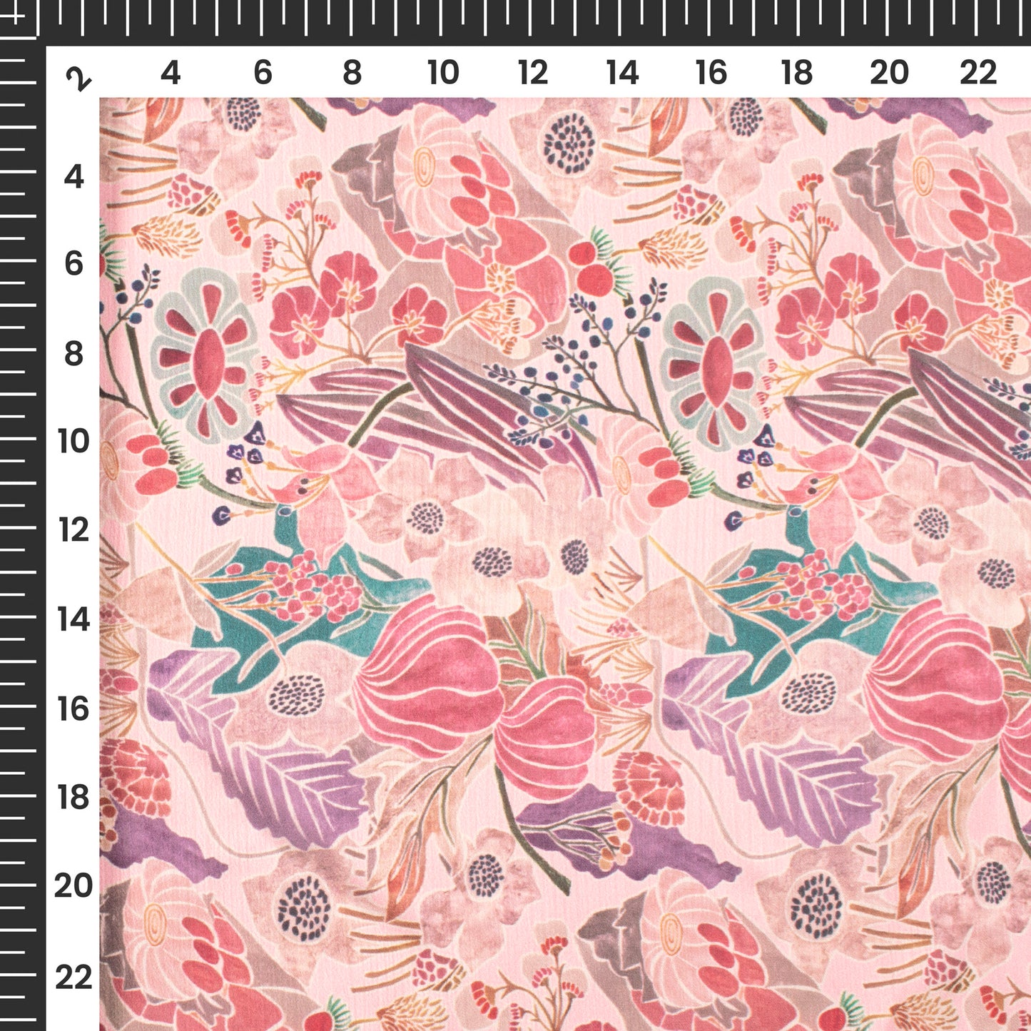 Light Pink Floral Digital Print Chiffon Satin Fabric