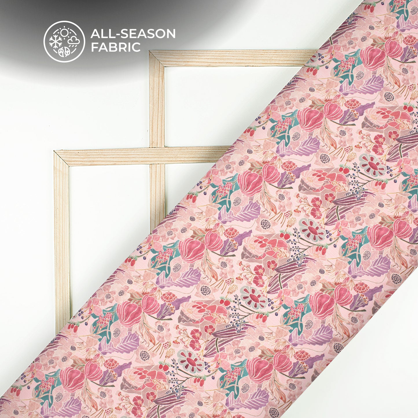 Light Pink Floral Digital Print Chiffon Satin Fabric