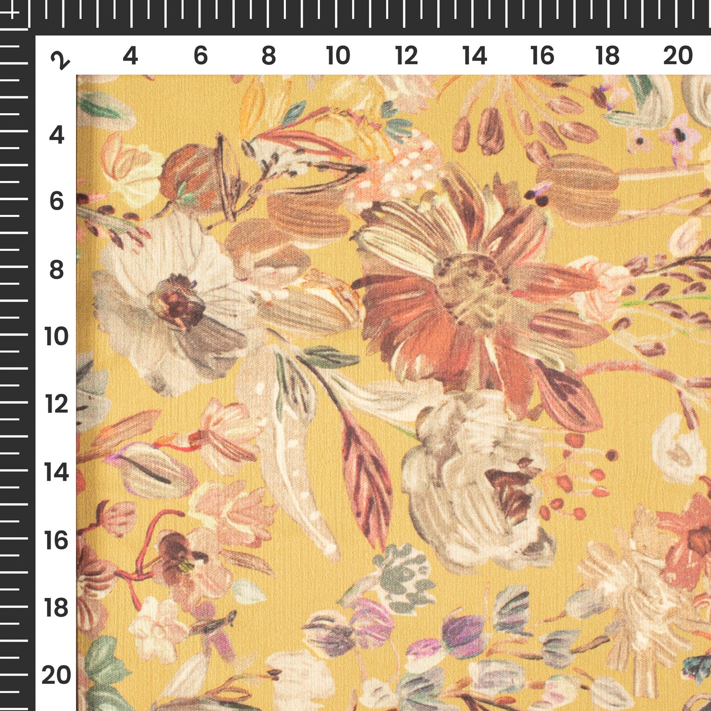 Mustard Yellow Floral Digital Print Chiffon Satin Fabric