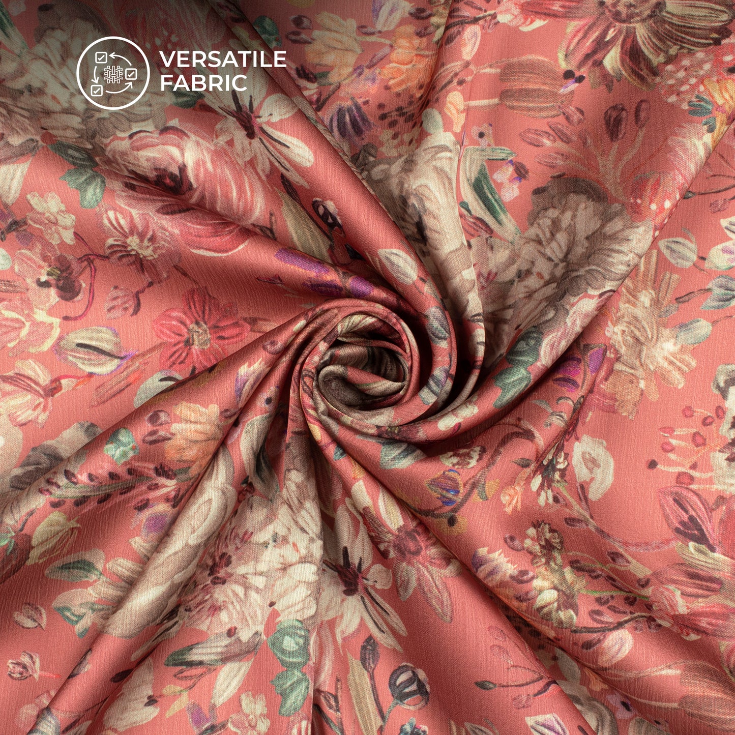 Punch Pink Floral Digital Print Chiffon Satin Fabric