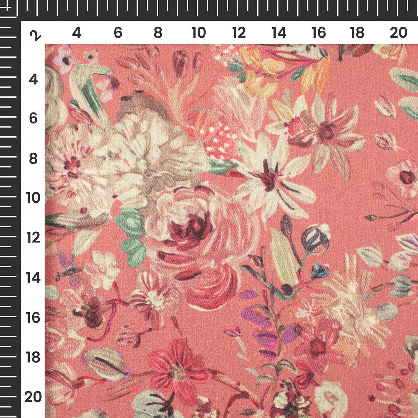Punch Pink Floral Digital Print Chiffon Satin Fabric