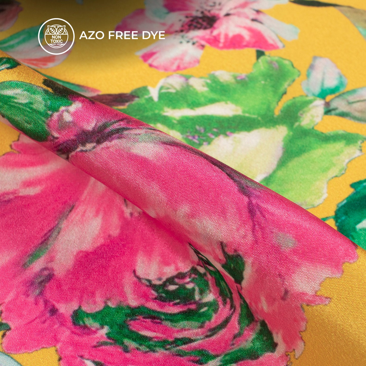 Yellow Floral Digital Print Crepe Silk Fabric