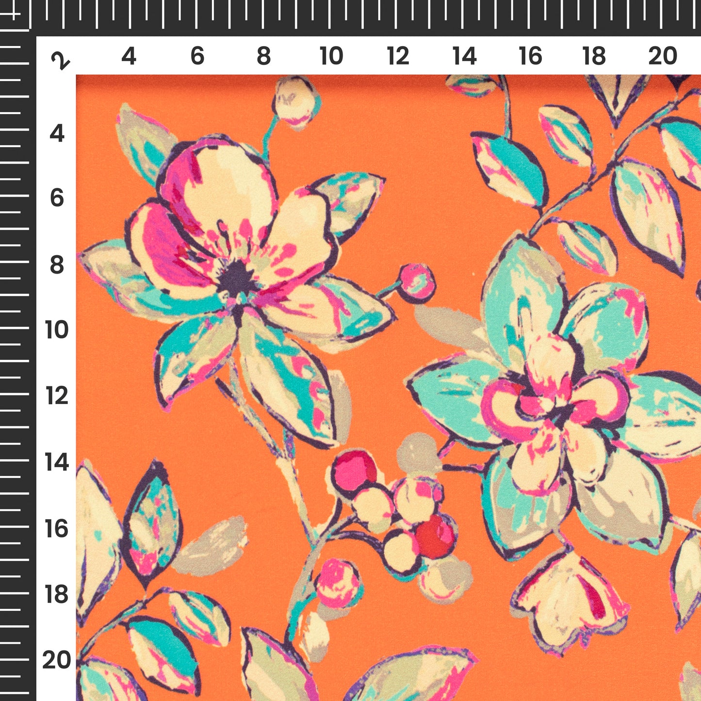 Orange Floral Digital Print Crepe Silk Fabric