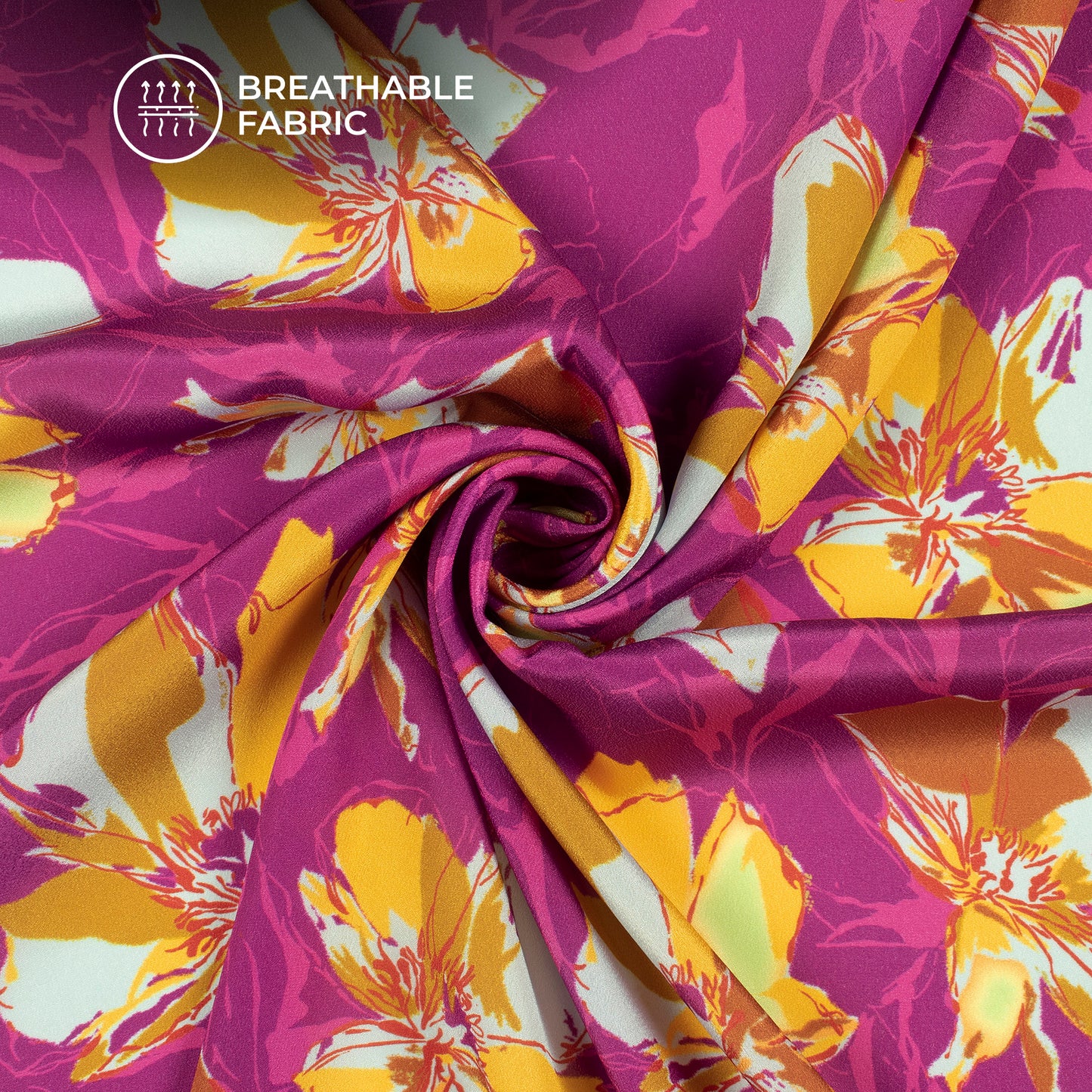 Dark Magenta Floral Digital Print Crepe Silk Fabric